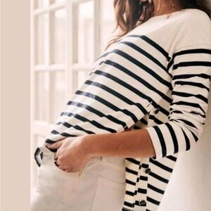 Sezane Striped Top in Cream and Navy